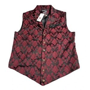 VATPAVE Mens Victorian Suit Vest Steampunk Gothic Waistcoat Burgundy RED NWT